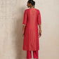 trueBrowns Hot Pink Tissue Straight Kurta Set | Swadesiicart