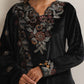 trueBrowns Black Velvet Floral Embroidered Kurta Pant Dupatta Set | Swadesiicart