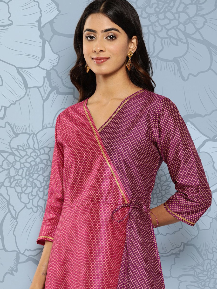 Ahalyaa Colourblocked Printed Wrap Ethnic Dress | Swadesiicart