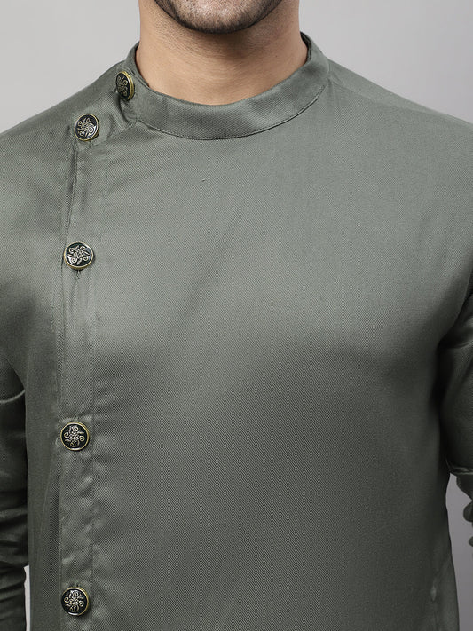 Even Apparels Green Sherwani Kurta With Asymetrical Cut | Swadesiicart