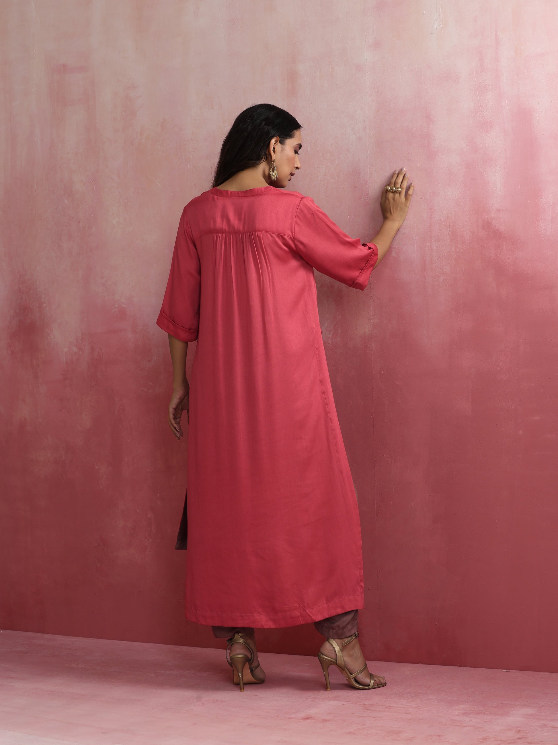 trueBrowns Red Modal Straight Fit Kurta Set | Swadesiicart