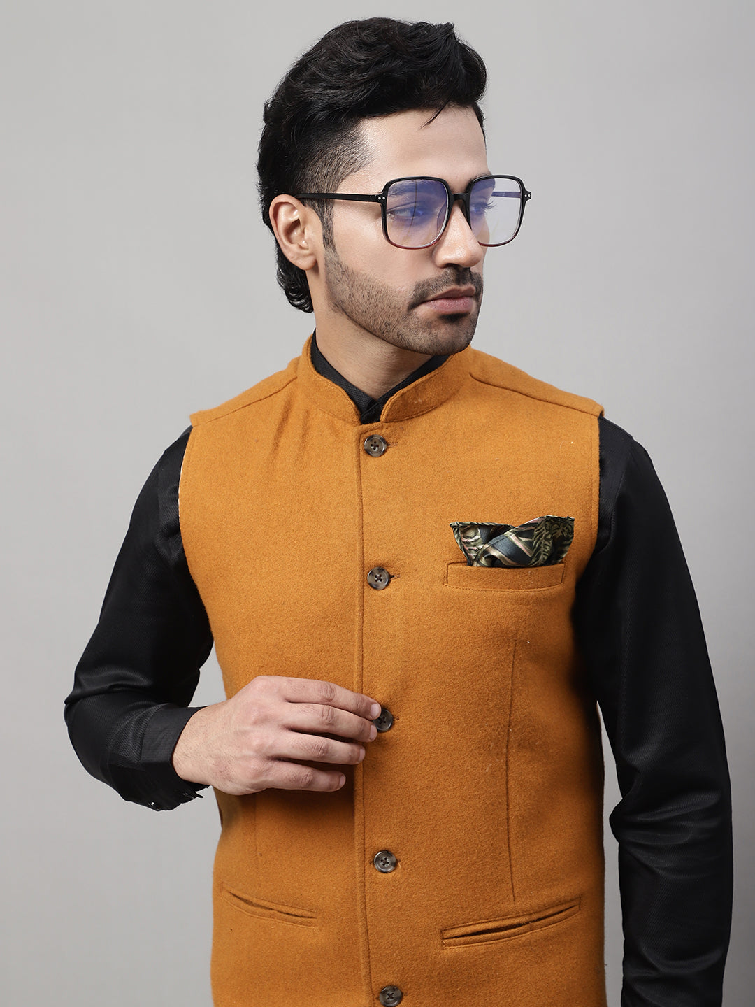 Even Apparels Men's Orange Pure Wool Nehru Jacket | Swadesiicart
