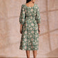 trueBrowns Fern Green Overall Floral Block Print Cotton Square Neck Dress | Swadesiicart
