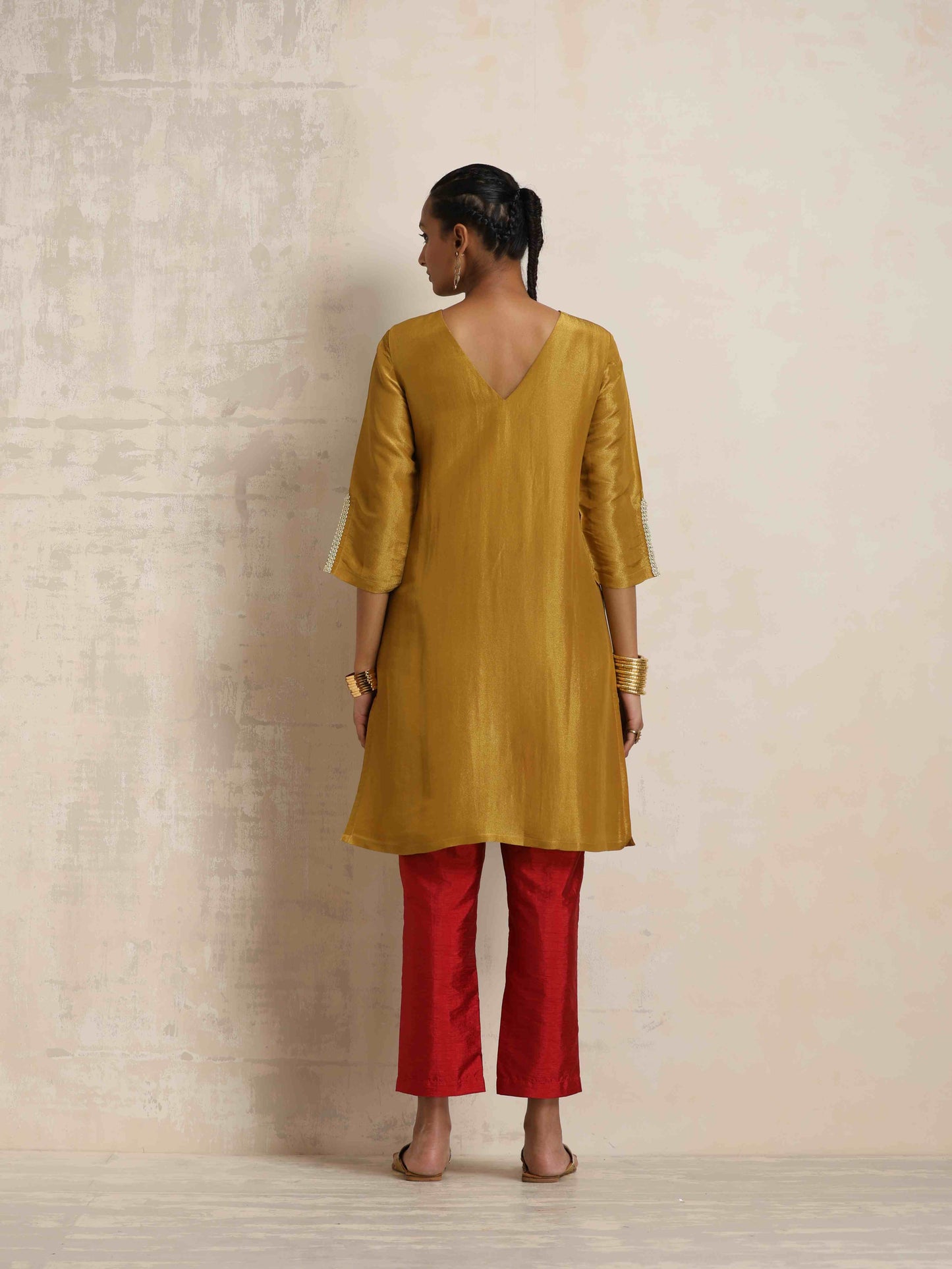 trueBrowns Gold Tissue Kurta Co-ord Set - Swadesiicart
