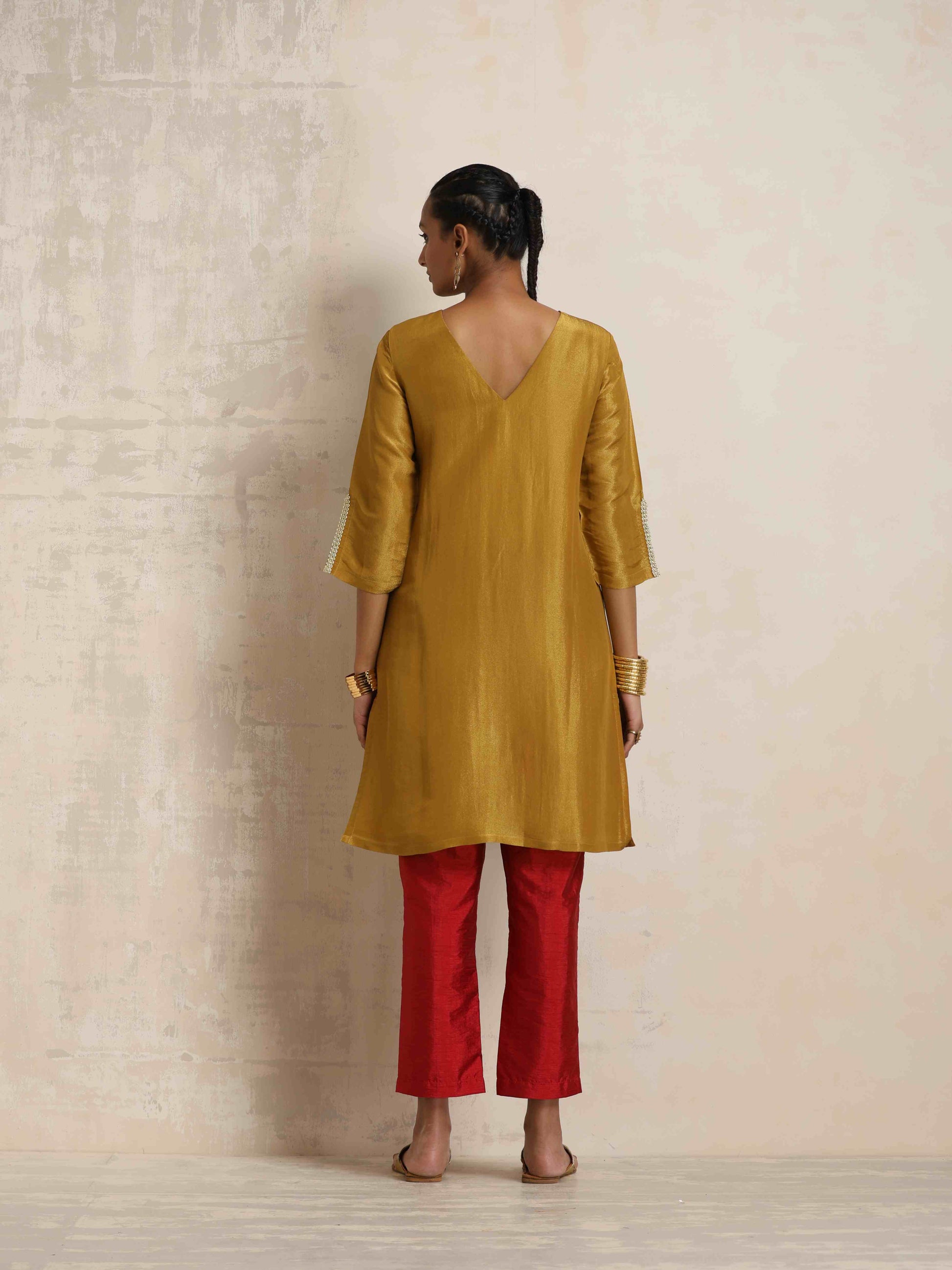 trueBrowns Gold Tissue Kurta Co-ord Set - Swadesiicart