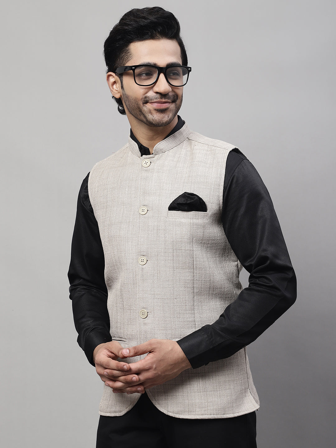 Even Apparels Men's Beige Nehru Jacket With Welt Pockets | Swadesiicart