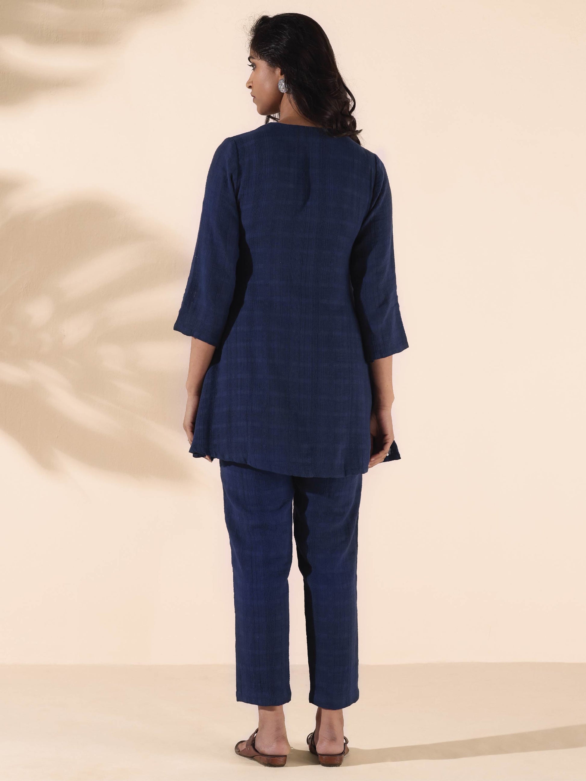 trueBrowns Blue Cotton Dobby Regular Co-ord Set - Swadesiicart