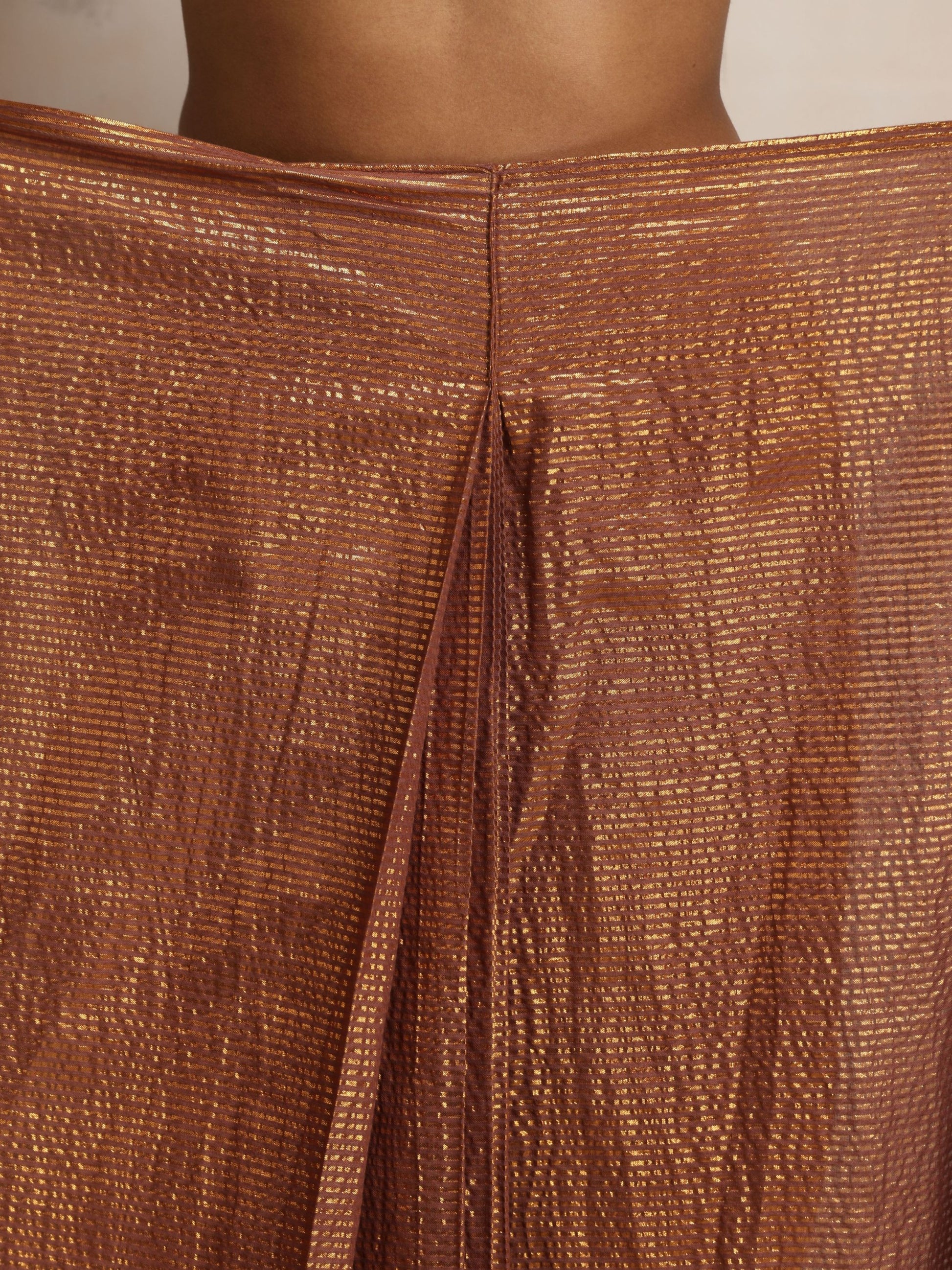 trueBrowns Brown Gold Lurex Ready To Wear Saree | Swadesiicart