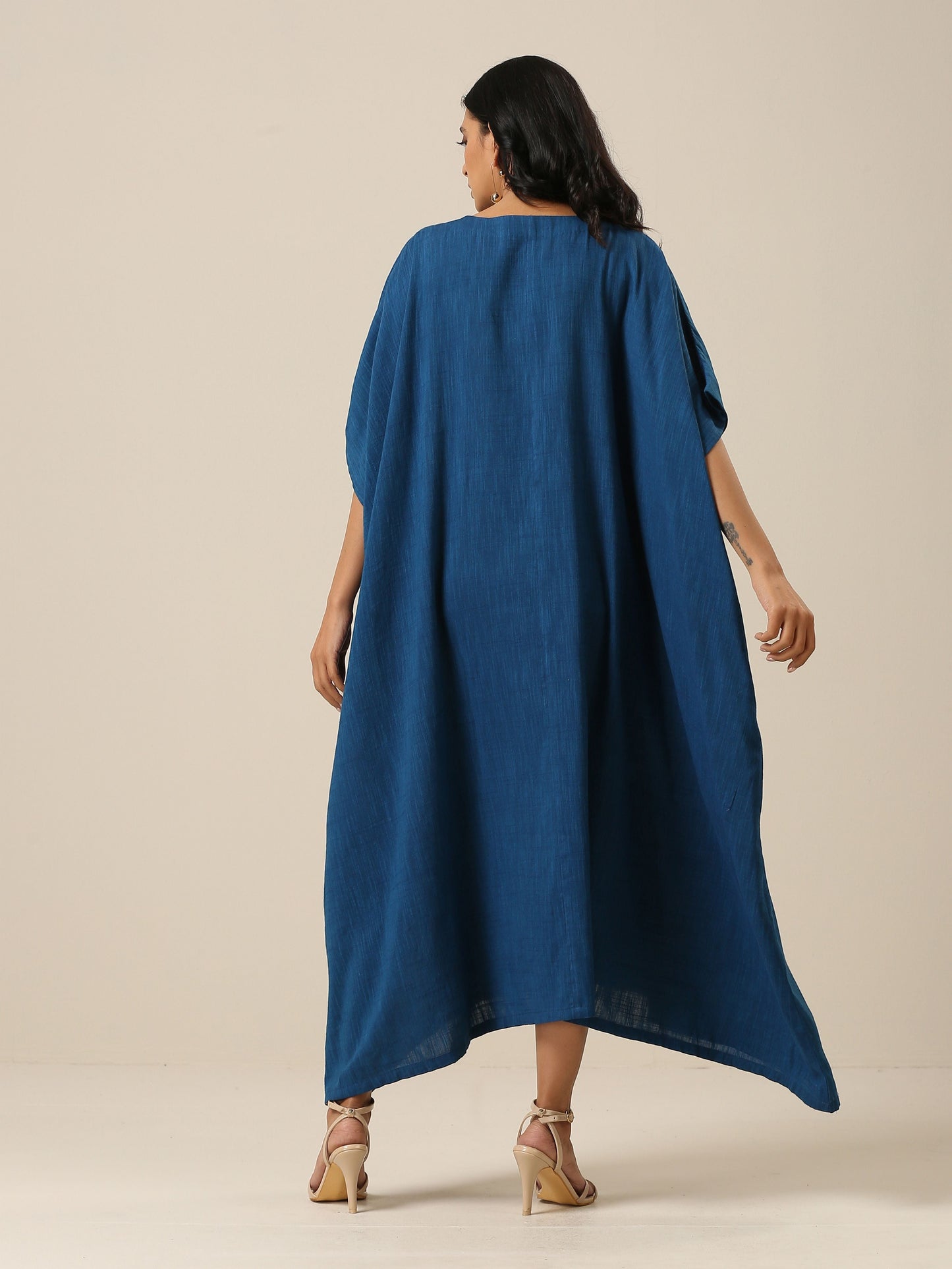 trueBrowns Classic Blue Panel Kaftan dress | Swadesiicart