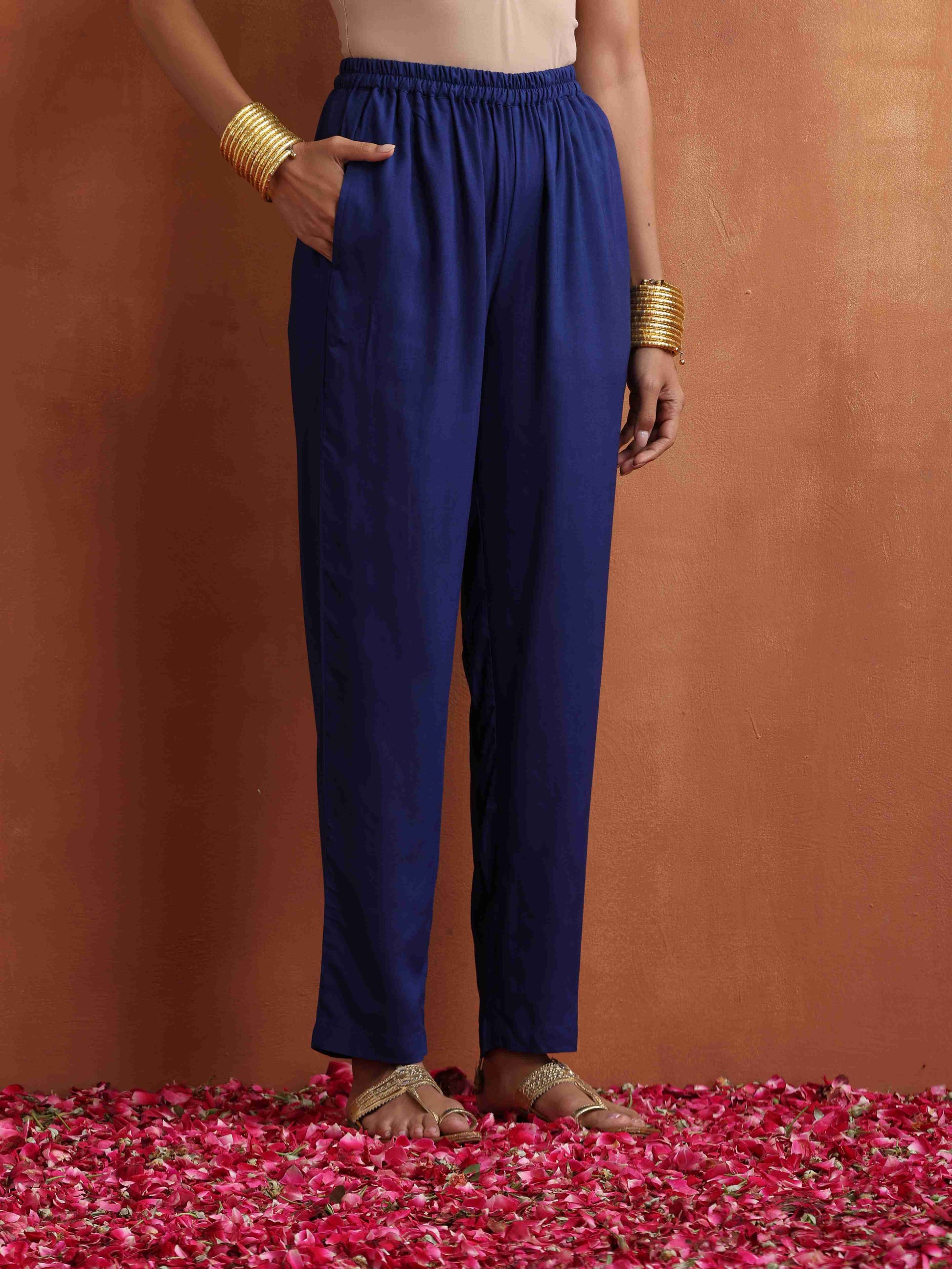 trueBrowns Blue Print A-line Kurta Set | Swadesiicart