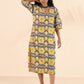 trueBrowns Yellow Cotton Ikat Slit Dress | Swadesiicart