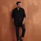 trueBrowns Men's Black Textured Cotton Dobby Short Kurta | Swadesiicart