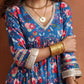 trueBrowns Blue Print Flared Anarkali Kurta Set | Swadesiicart