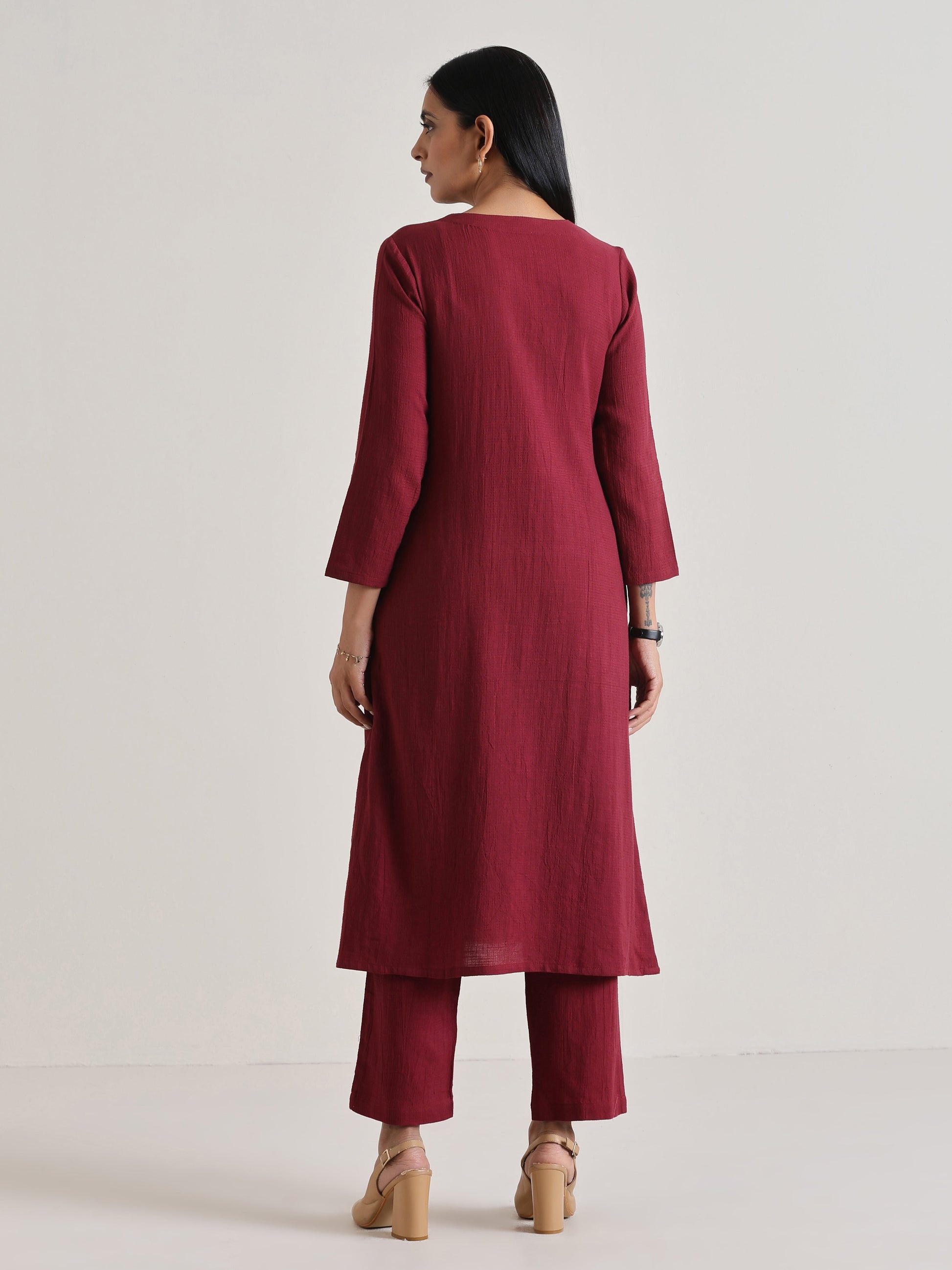 trueBrowns Maroon Angrakha Kurta Set | Swadesiicart