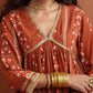 trueBrowns Orange Print Anarkali Kurta Co-ord Set - Swadesiicart