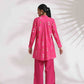trueBrowns Pink Cotton Print Flared Top Co-ord Set - Swadesiicart
