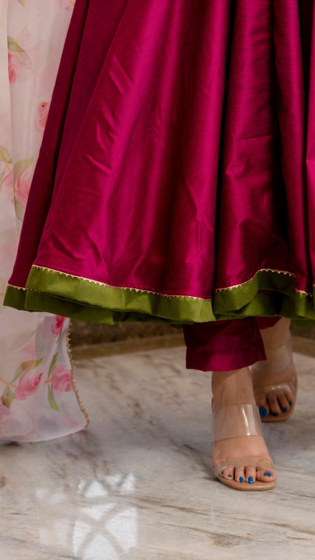 Pomcha Jaipur Magenta Lilly Anarkali Set | Swadesiicart