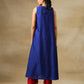 trueBrowns Blue Textured Silk Sleeveless Kurta Pant Set | Swadesiicart