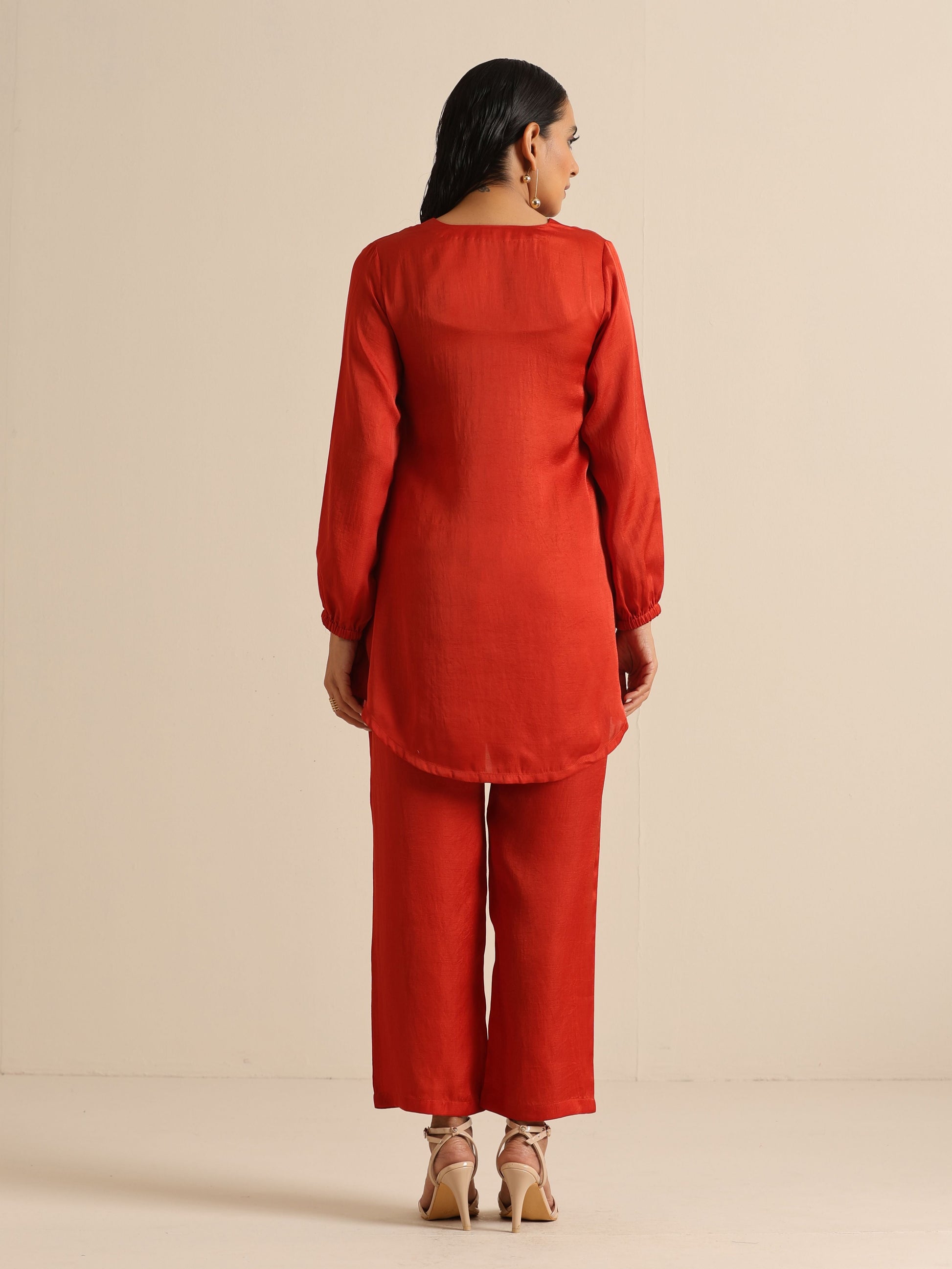trueBrowns Rust Silk Blend Short Co-Ord Set - Swadesiicart