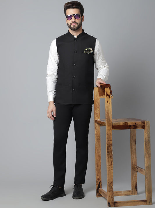 Even Apparels Men's Black Nehru Jacket With Welt Pockets | Swadesiicart