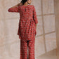 trueBrowns Rust Red Bagru Fish Print Cotton Gathers Co-Ord Set - Swadesiicart
