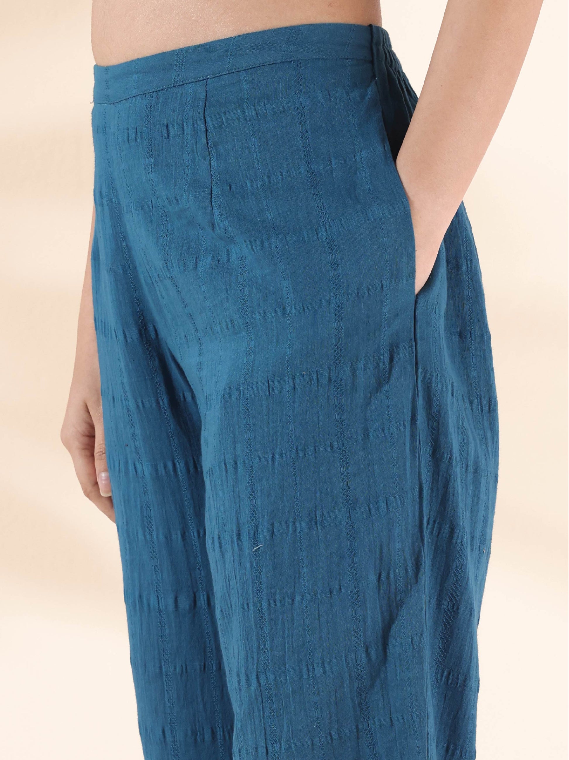 trueBrowns Blue Cotton Dobby Yoke Co-ord Set - Swadesiicart