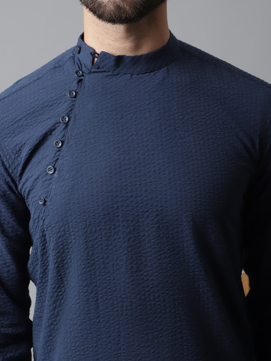 Even Apparels Blue Solid Kurta With Band Collar | Swadesiicart