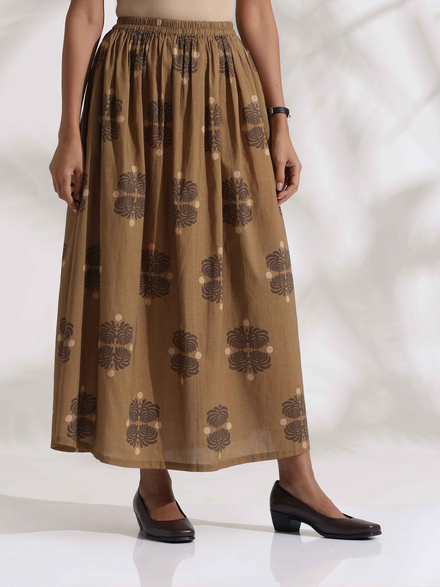 trueBrowns Beige Cotton Skirt Co-ord Set - Swadesiicart