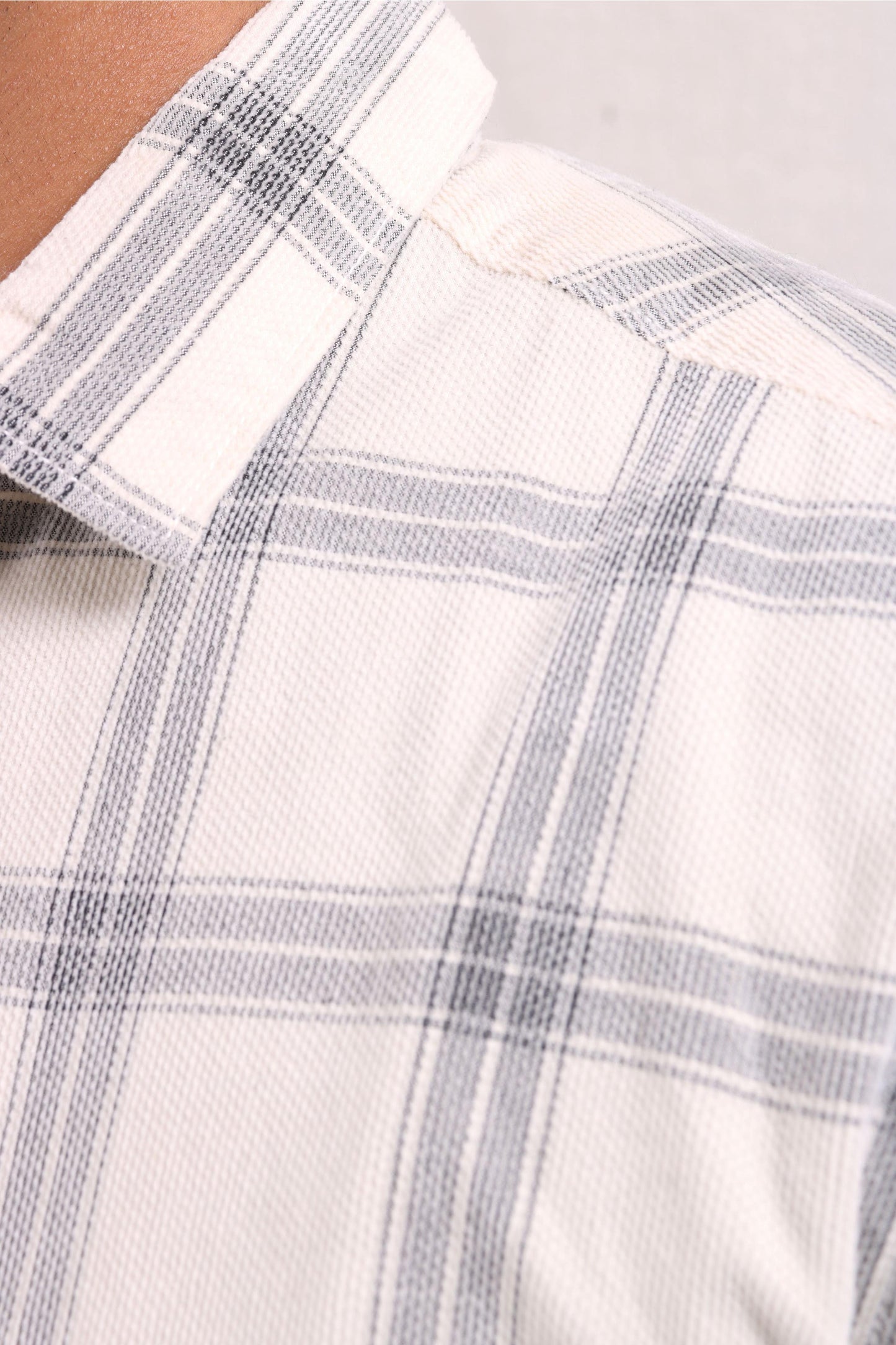 Jonesburg Off White Checks Fine Corduroy Regular Fit Shirt | Swadesiicart