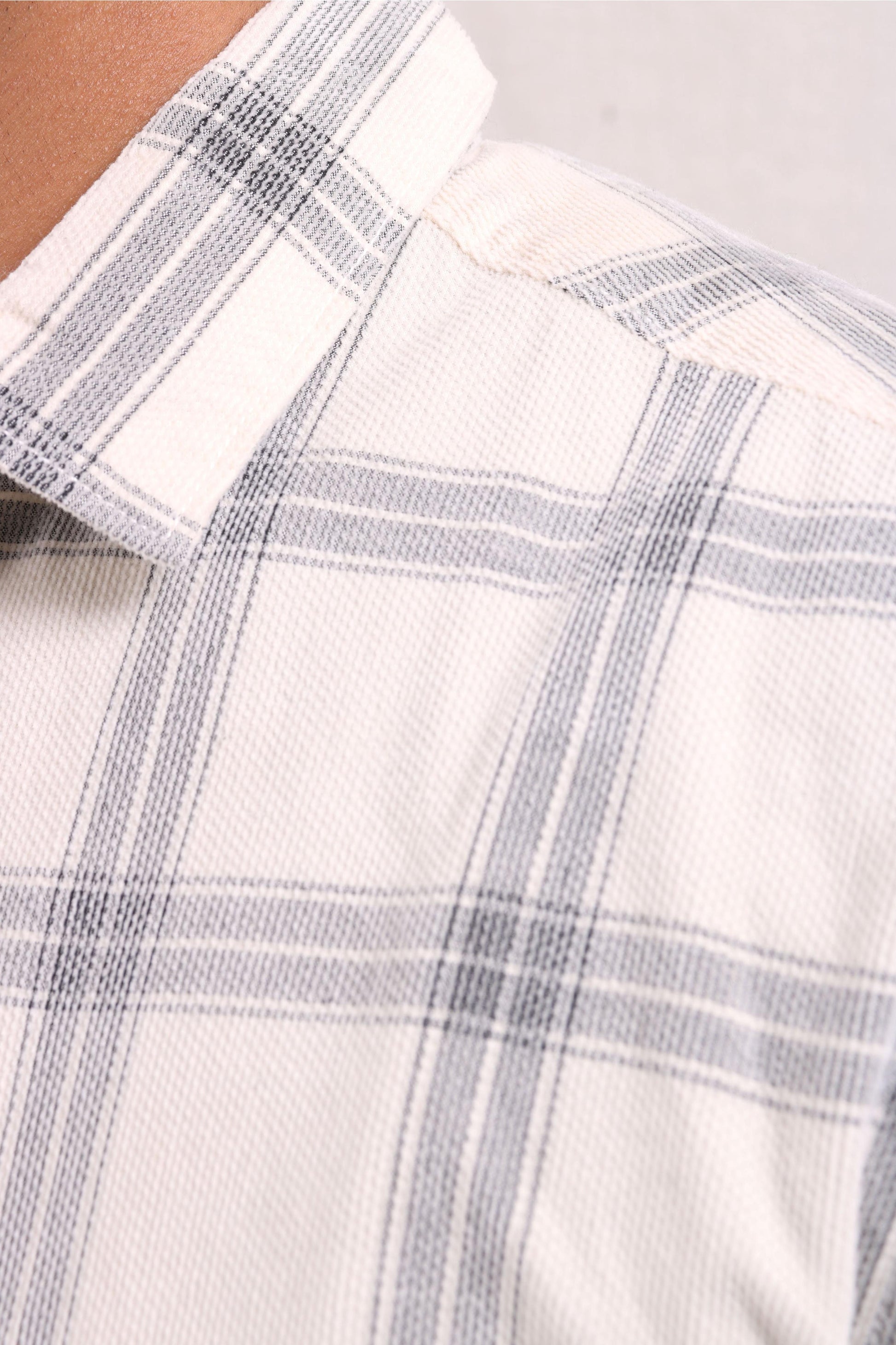 Jonesburg Off White Checks Fine Corduroy Regular Fit Shirt | Swadesiicart