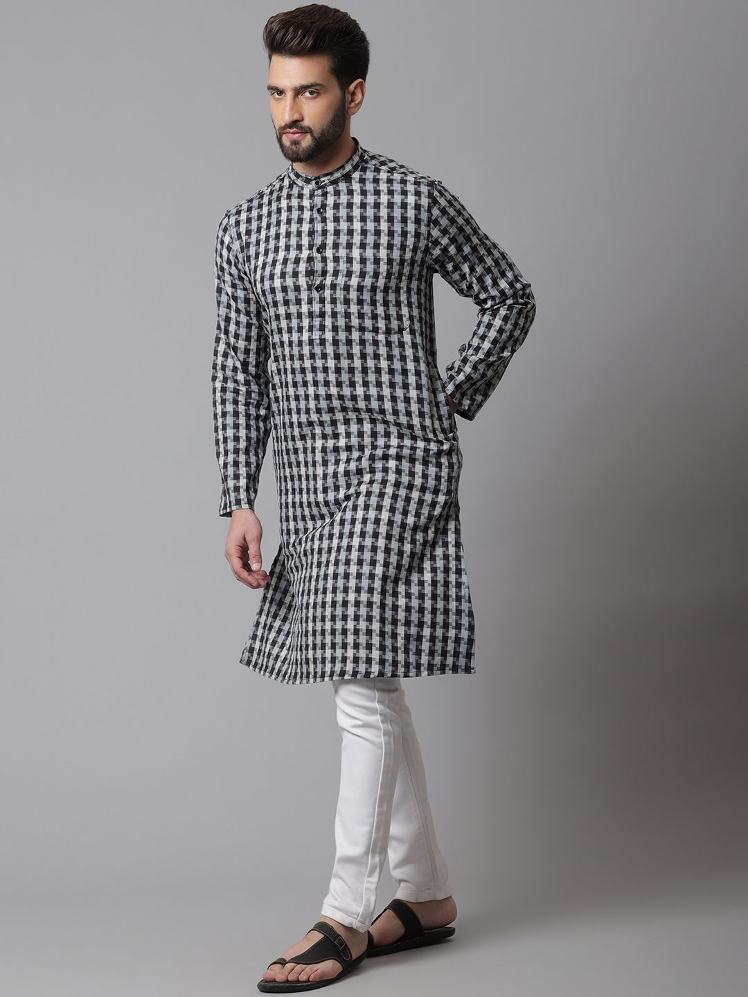 Even Apparels Multi Pure Cotton Kurta With Band Collar | Swadesiicart