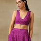 trueBrowns Purple Bandhani Printed Silk Top Skirt Jacket Set | Swadesiicart