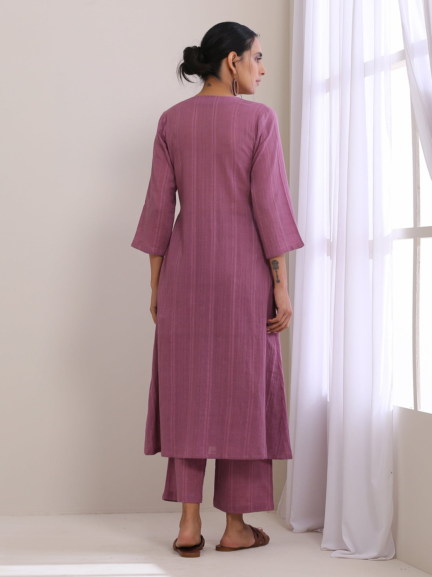 trueBrowns Onion Pink Dobby Angrakha Pant Set | Swadesiicart