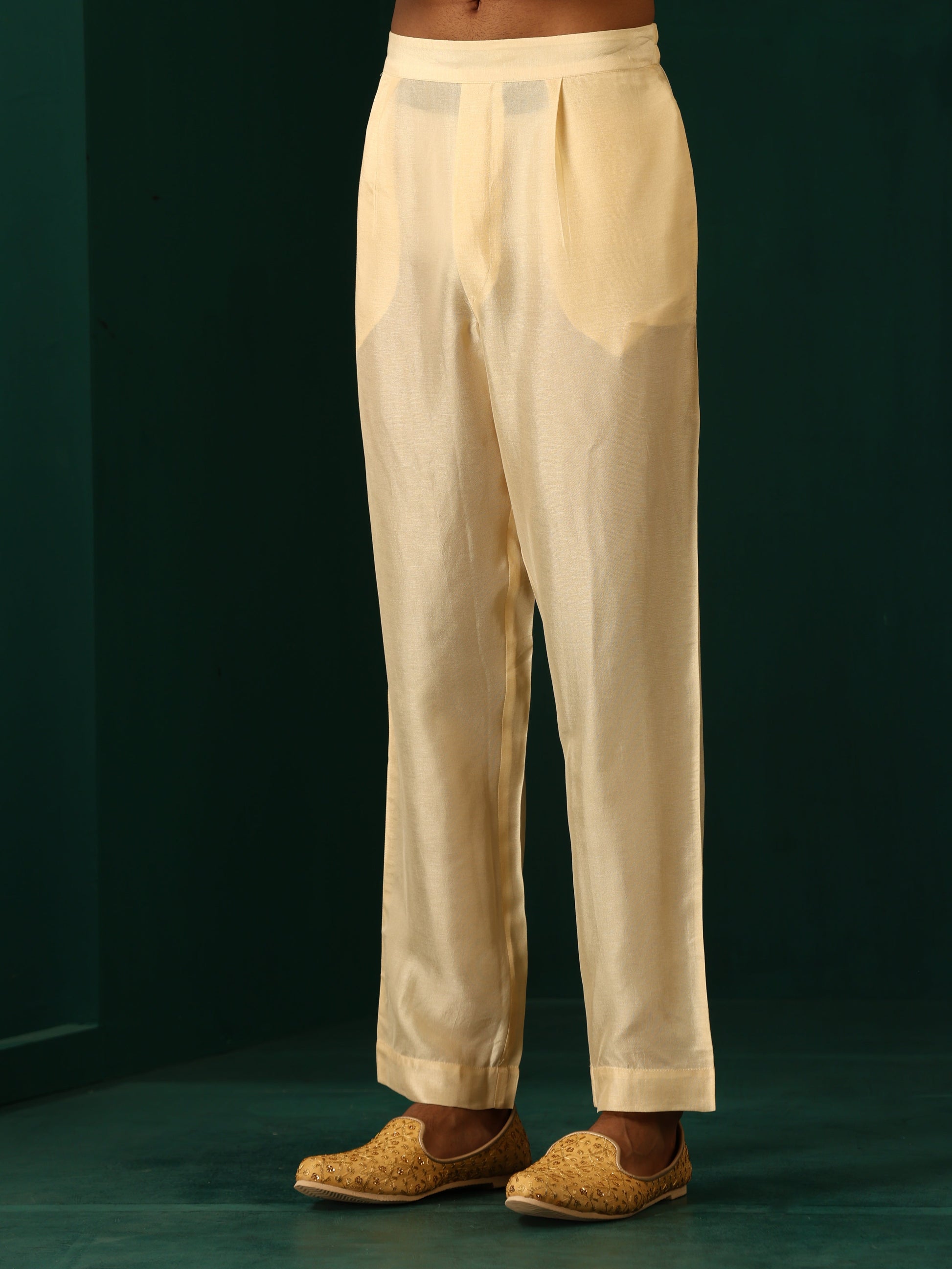 trueBrowns Men's Ivory Geometric Floral Viscose Silk Co-ord Set - Swadesiicart
