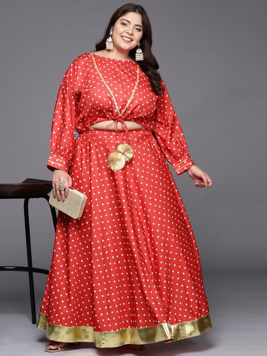 Ahalyaa Women Plus Size Printed Top with Skirt | Swadesiicart