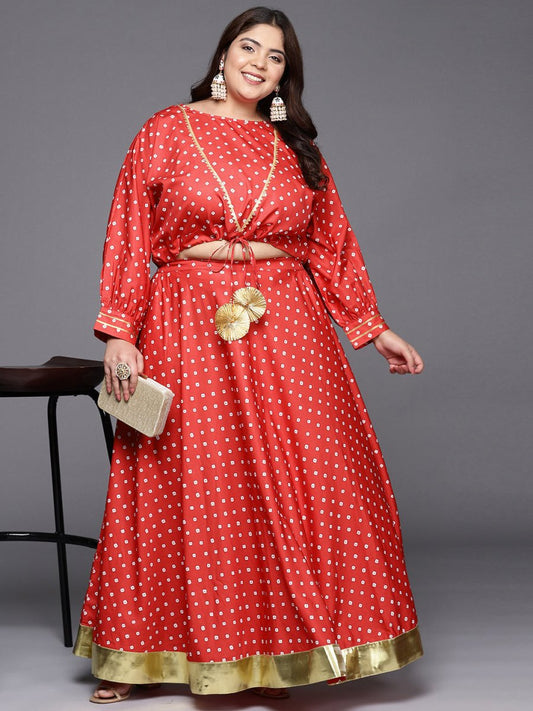 Ahalyaa Women Plus Size Printed Top with Skirt | Swadesiicart