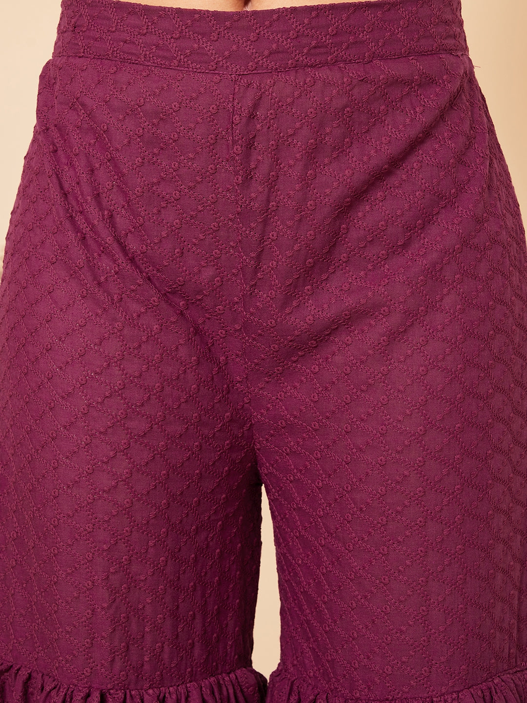 InWeave Women's Purple Lace Work Double Layer Sharara Set - Swadesiicart