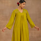 trueBrowns Lime Velvet Yoke Embroidered Kurta | Swadesiicart