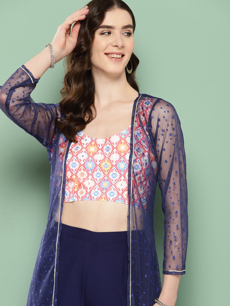 Ahalyaa Printed Ethnic Co-Ords with Shrug - Swadesiicart