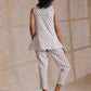 trueBrowns White With Grey Buta Block Print Cotton Sleeveless Co-Ord Set - Swadesiicart