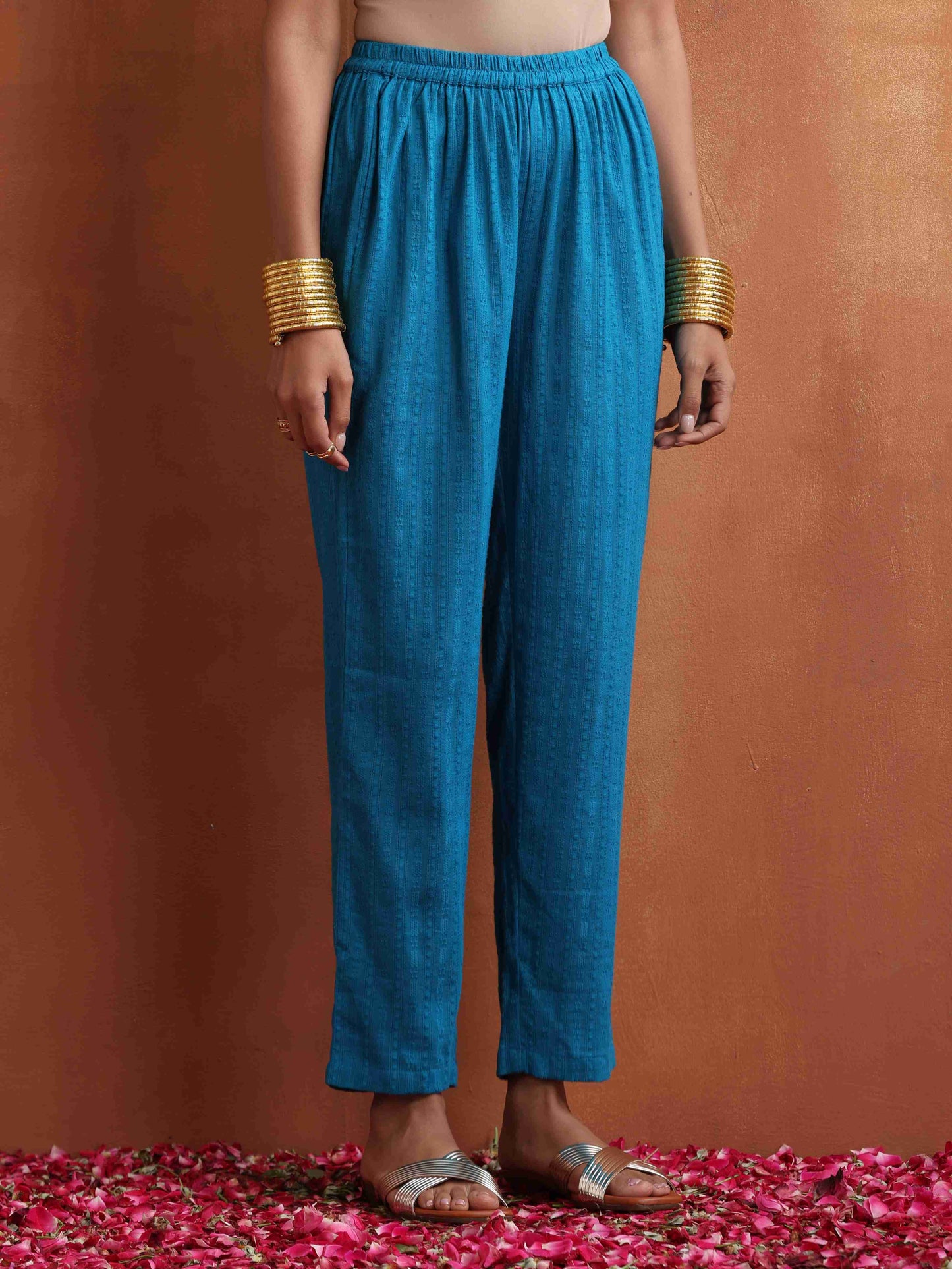 trueBrowns Blue Print Flared Anarkali Kurta Co-ord Set - Swadesiicart