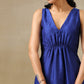 trueBrowns Blue and Grey Textured Silk Sleeveless Round Hemline Kurta Pant Set | Swadesiicart