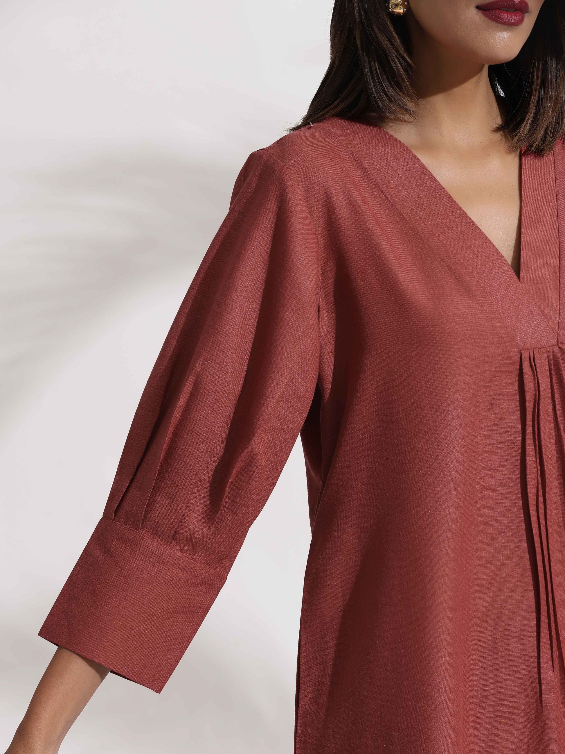 trueBrowns Pink Slub Kurta Set | Swadesiicart