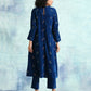 trueBrowns Blue Embroidered Velvet Puff Sleeve Kurta | Swadesiicart