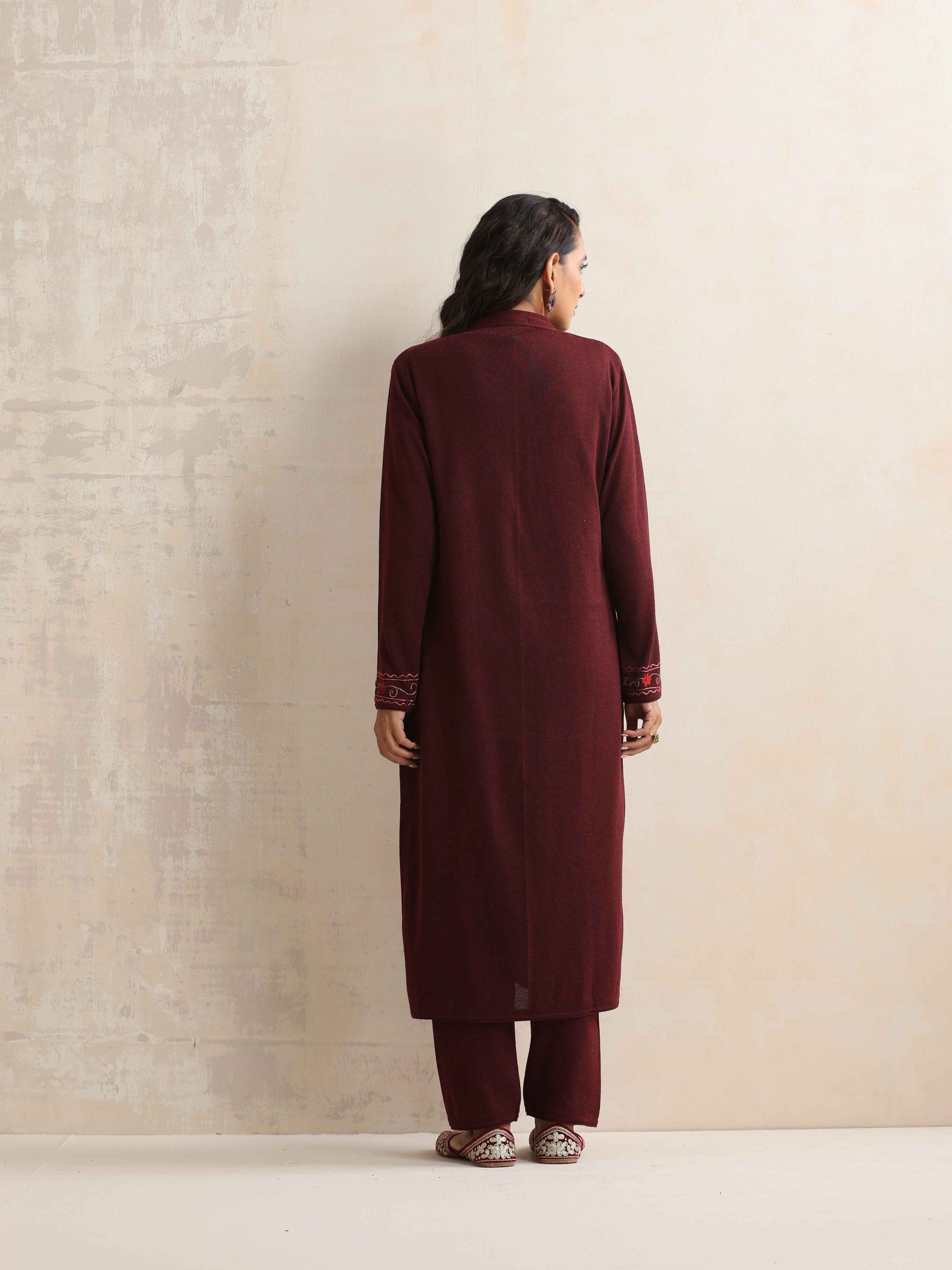 trueBrowns Purple Kashmiri Woollen Jacket 3pc Set | Swadesiicart