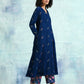 trueBrowns Blue Embroidered Velvet High Slit Kurta | Swadesiicart