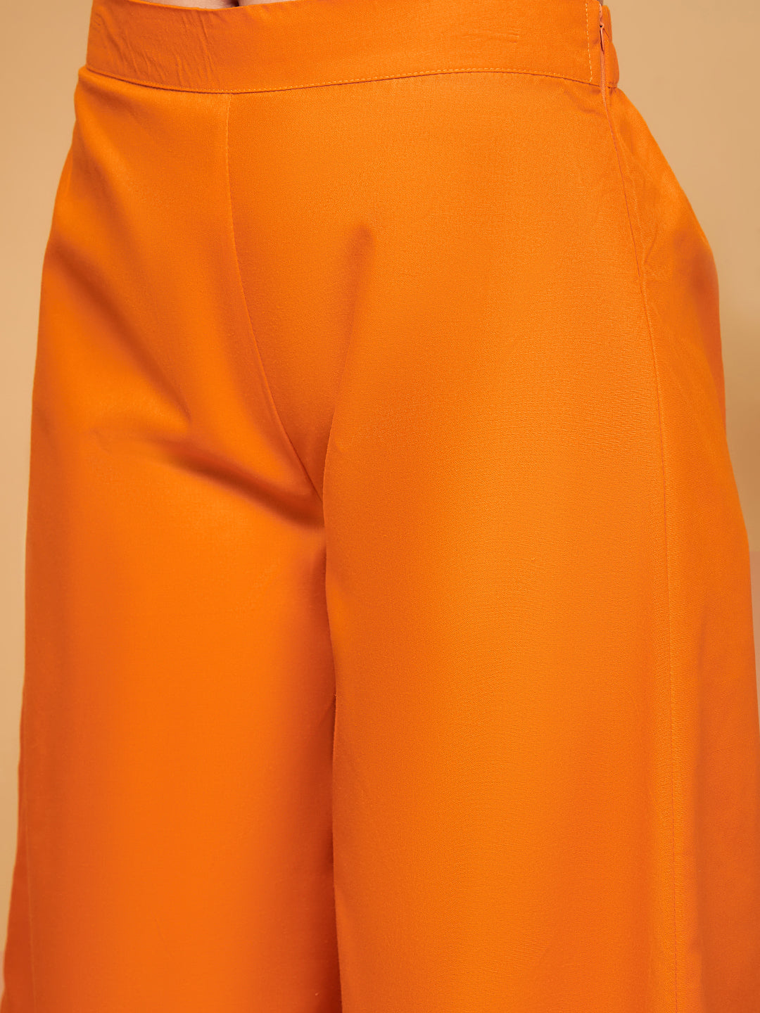 InWeave Women's Orange Flared Kurta Palazzo Set - Swadesiicart