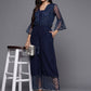 Ahalyaa Printed Bell Sleeves Crepe Basic Jumpsuit With Waist Tie-Ups | Swadesiicart
