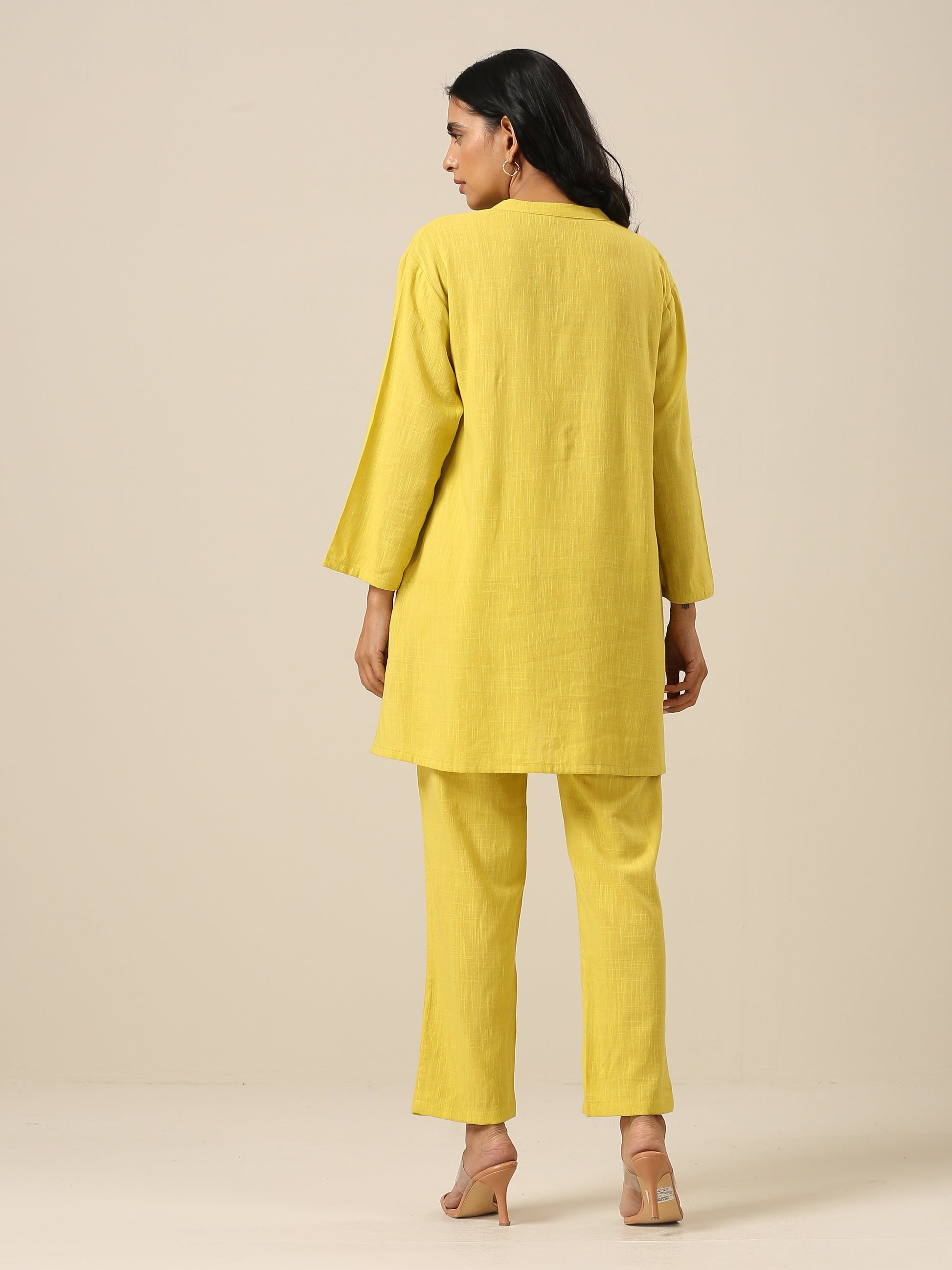 trueBrowns Lime Slub Texture Relax Fit Co-Ord Set - Swadesiicart