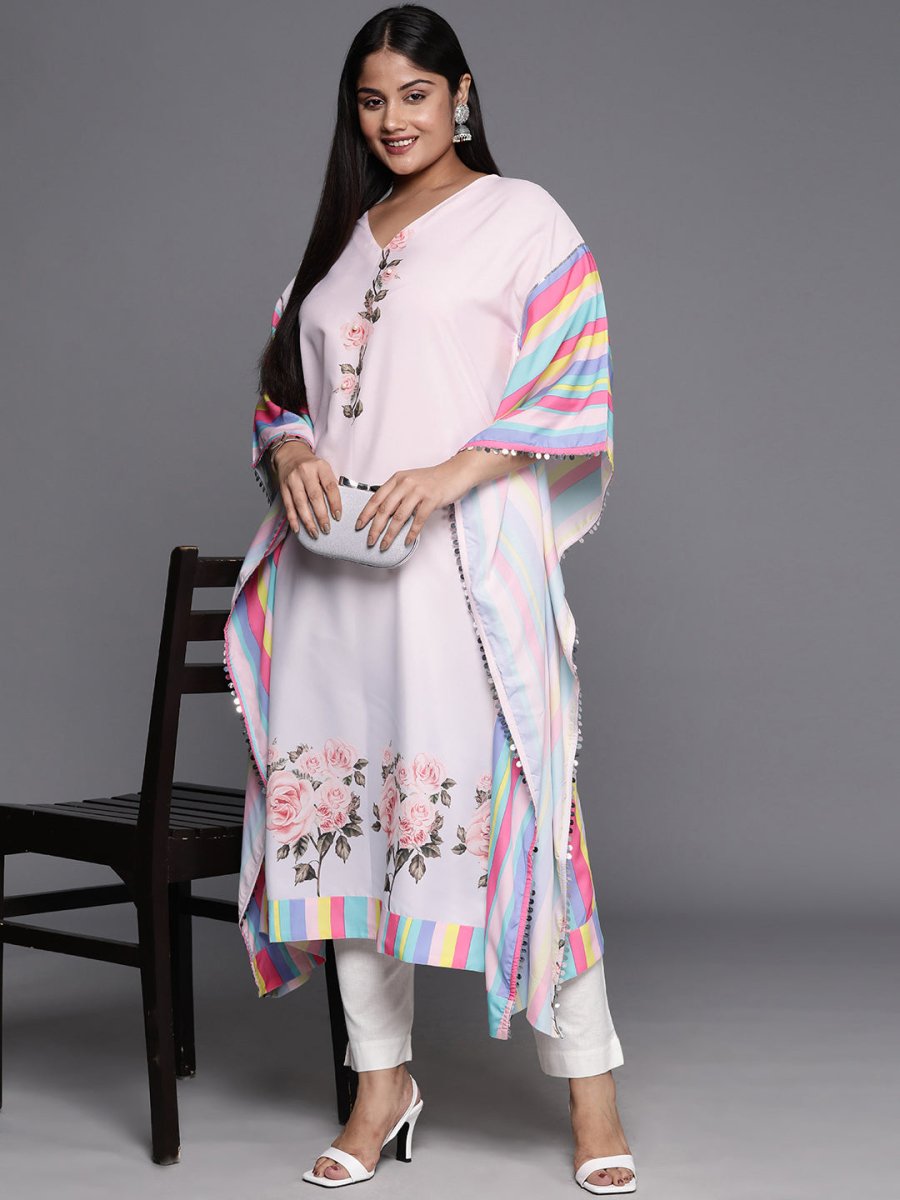 Ahalyaa Printed Plus Size Flared Sleeves Sequined Crepe Kaftan Kurta | Swadesiicart